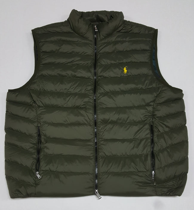Nwt Polo Ralph Lauren Olive w/Yellow Small Pony Down Vest - Unique Style