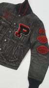 Nwt Polo Ralph Lauren Black Bulldog RL Varsity Football Jean Jacket w/Leather Sleeves - Unique Style