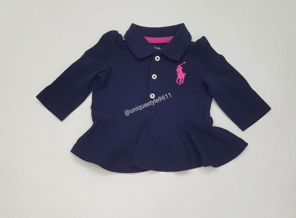 Nwt Kids Polo Ralph Lauren GIRLS Navy Blue/Pink Pony Dress (0-24M