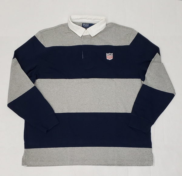 Nwt Polo Ralph Lauren Grey Stripe K-Swiss Classic Fit Rugby - Unique Style