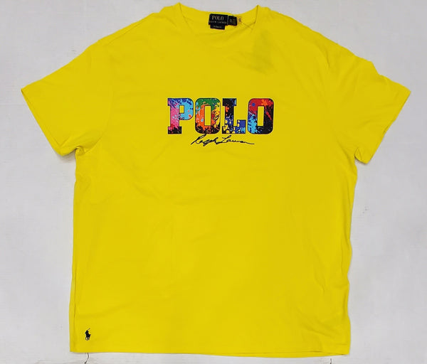 Nwt Polo Ralph Lauren Yellow Paint Splatter Logo Spellout Classic Fit Tee - Unique Style