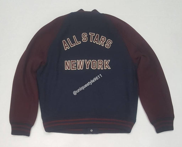 Nwt Polo Ralph Lauren Burgundy/Navy 'P' Allstars New York Wool Jacket - Unique Style