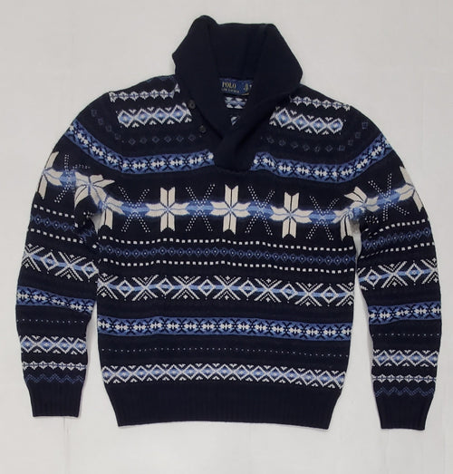 Nwt Polo Ralph Lauren Navy Snowflake Shawlneck Sweater - Unique Style