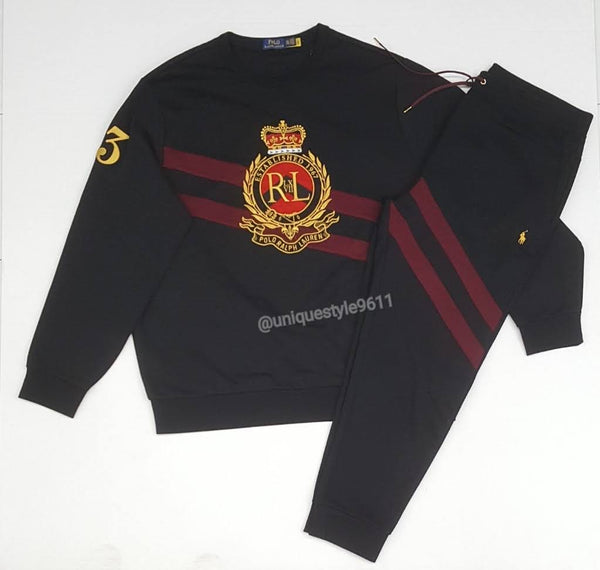 Nwt Polo Ralph Lauren Burgundy/Black Crest Sweatshirt with Matching Crest Joggers - Unique Style
