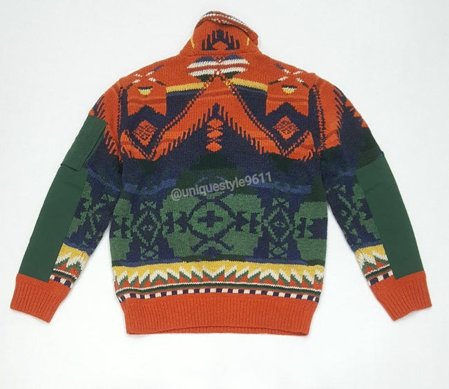 Nwt Polo Ralph Lauren Sportsman Aztec Pouch Shawl Neck Sweater - Unique Style