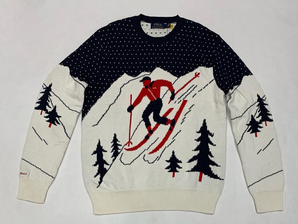 Nwt Polo Ralph Lauren Beige/Navy Skier Downhill Sweater - Unique Style
