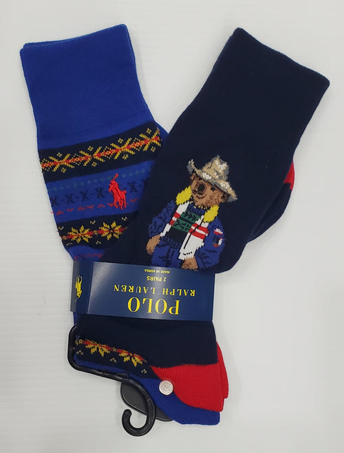Nwt Polo Ralph Lauren 2 Pack Navy CowBear With Small Pony Socks - Unique Style
