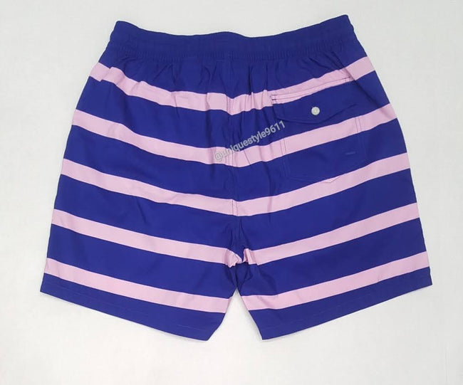 Nwt Polo Ralph Lauren Royal  Pink Striped Polo Sport Swim Trunks - Unique Style