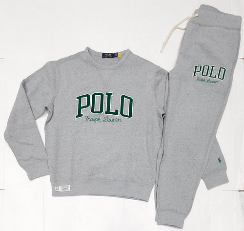 Nwt Polo Ralph Lauren Grey/Green Spellout Embroidered Sweatshirt with Matching Joggers - Unique Style