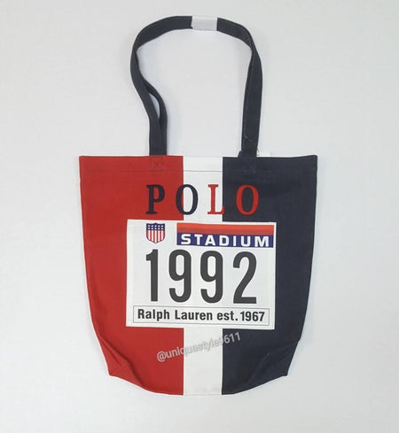 Nwt Polo Ralph Lauren Logo Canvas Stripe Tote Bag