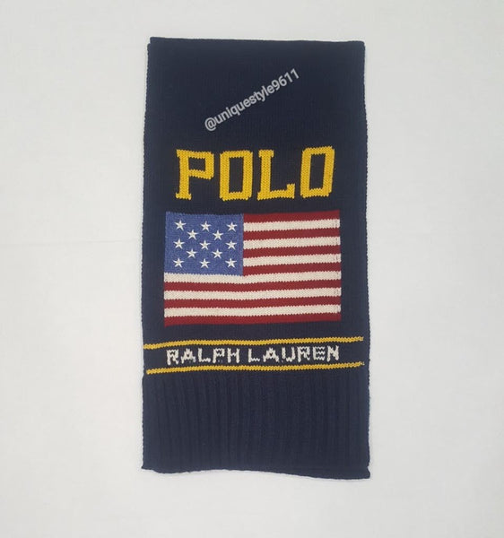 Nwt Polo Ralph Lauren Navy Blue American Flag Scarf - Unique Style