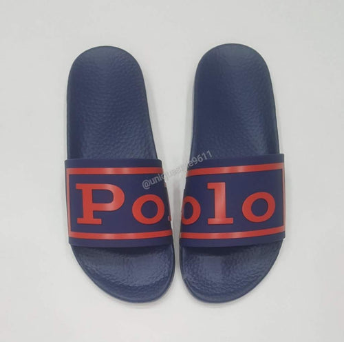 Nwt Polo Ralph Lauren Navy Spellout Logo 2022 Slides - Unique Style