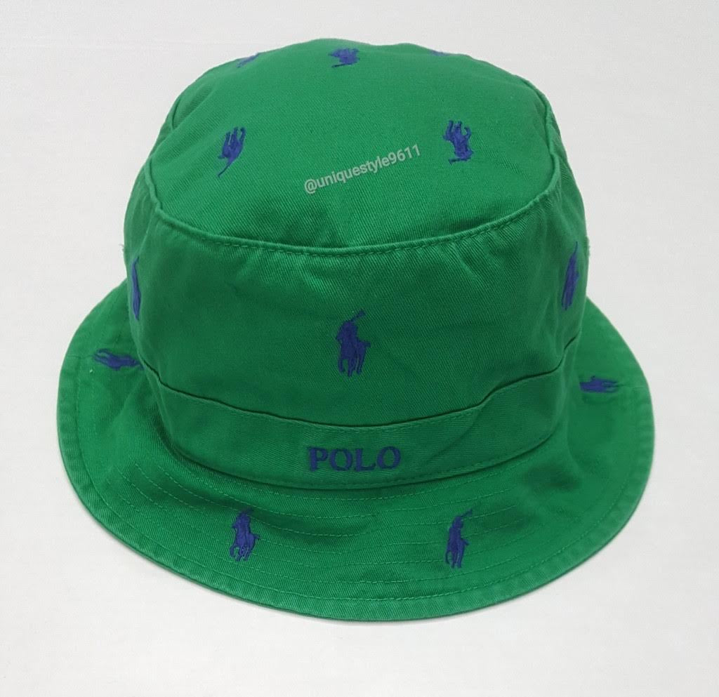 【Polo by RalphLauren】バケットハット Made in USA Nwt Polo Ralph Lauren Green Allover Pony Bucket Hat | Unique