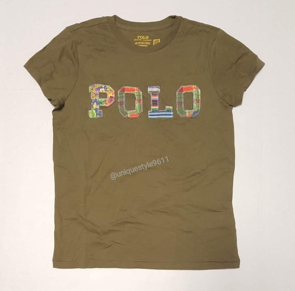 Nwt Polo Ralph Lauren Women's Olive Spellout Patch Tee - Unique Style