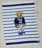 Nwt Polo Ralph Lauren Stripe Painted  Teddy Bear Throw Blanket - Unique Style