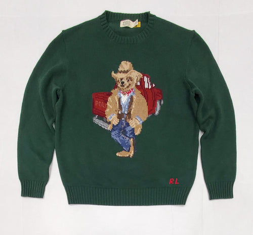 Nwt Polo Ralph Lauren Green Cowboy Cotton Teddy Bear Sweater - Unique Style