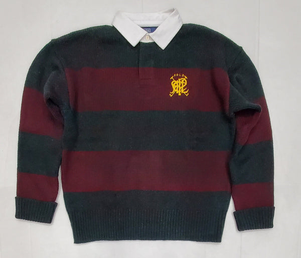 Nwt Polo Ralph Lauren Burgundy/Green Scribble Sweater Rugby - Unique Style