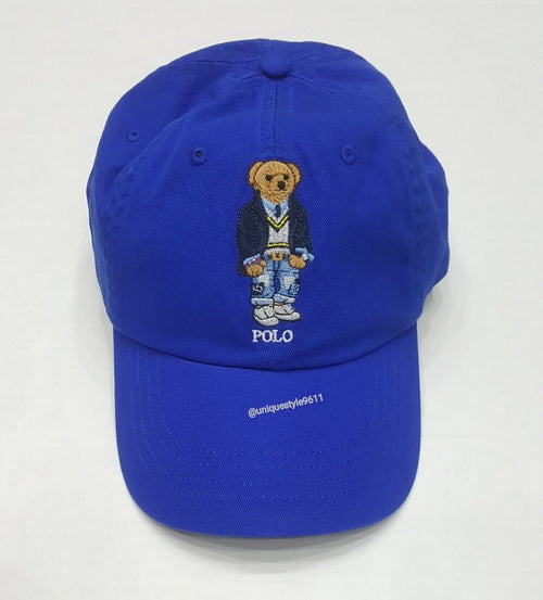 Nwt Polo Ralph Lauren Royal Blue Teddy Bear Adjustable Leather Strap Back Hat - Unique Style