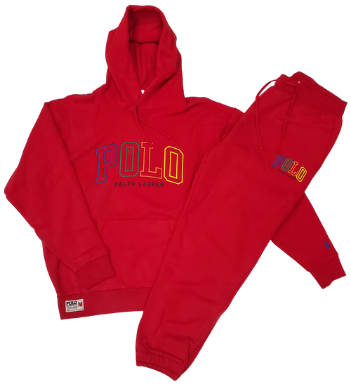 Nwt Polo Ralph Lauren Red Pullover Color Spellout Hoodie with Matching Joggers - Unique Style