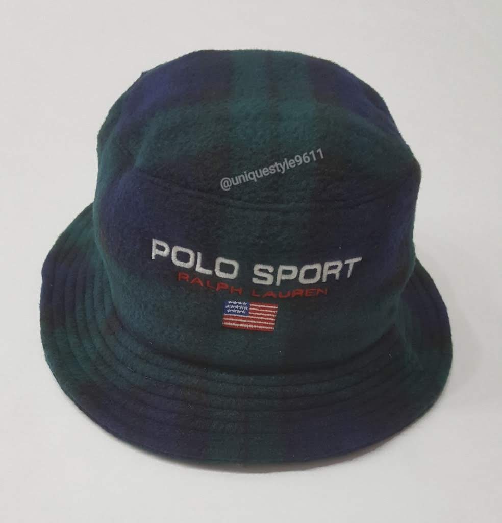 Nwt Polo Sport Green Plaid Fleece Bucket Hat | Unique Style display picture 2