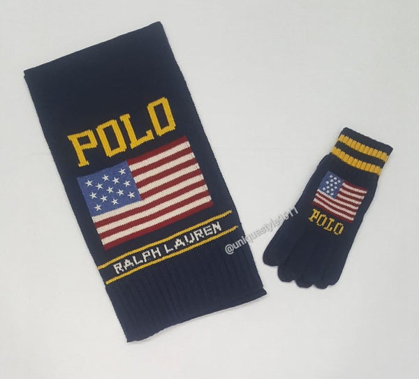 Nwt Polo Ralph Lauren Navy Blue American Flag Scarf - Unique Style