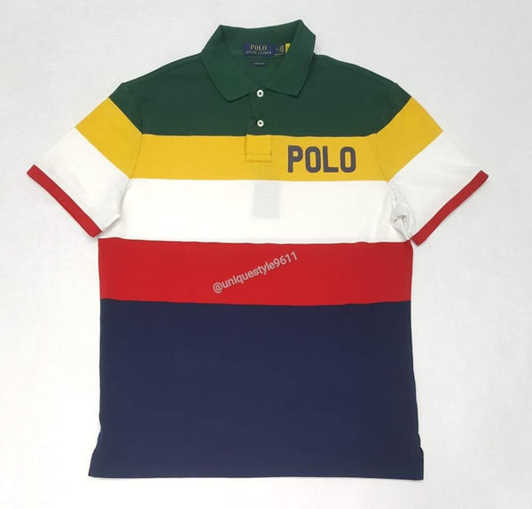 Nwt Polo Ralph Lauren Striped Spellout Classic Fit Polo - Unique Style
