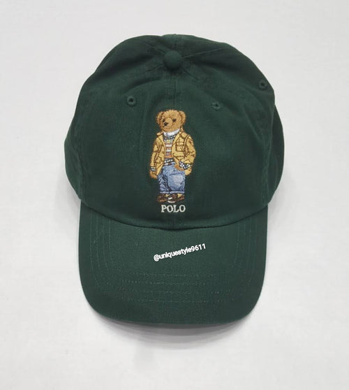 Nwt  Polo Ralph Lauren Green Prep Teddy Bear Leather Adjustable Strap Back - Unique Style