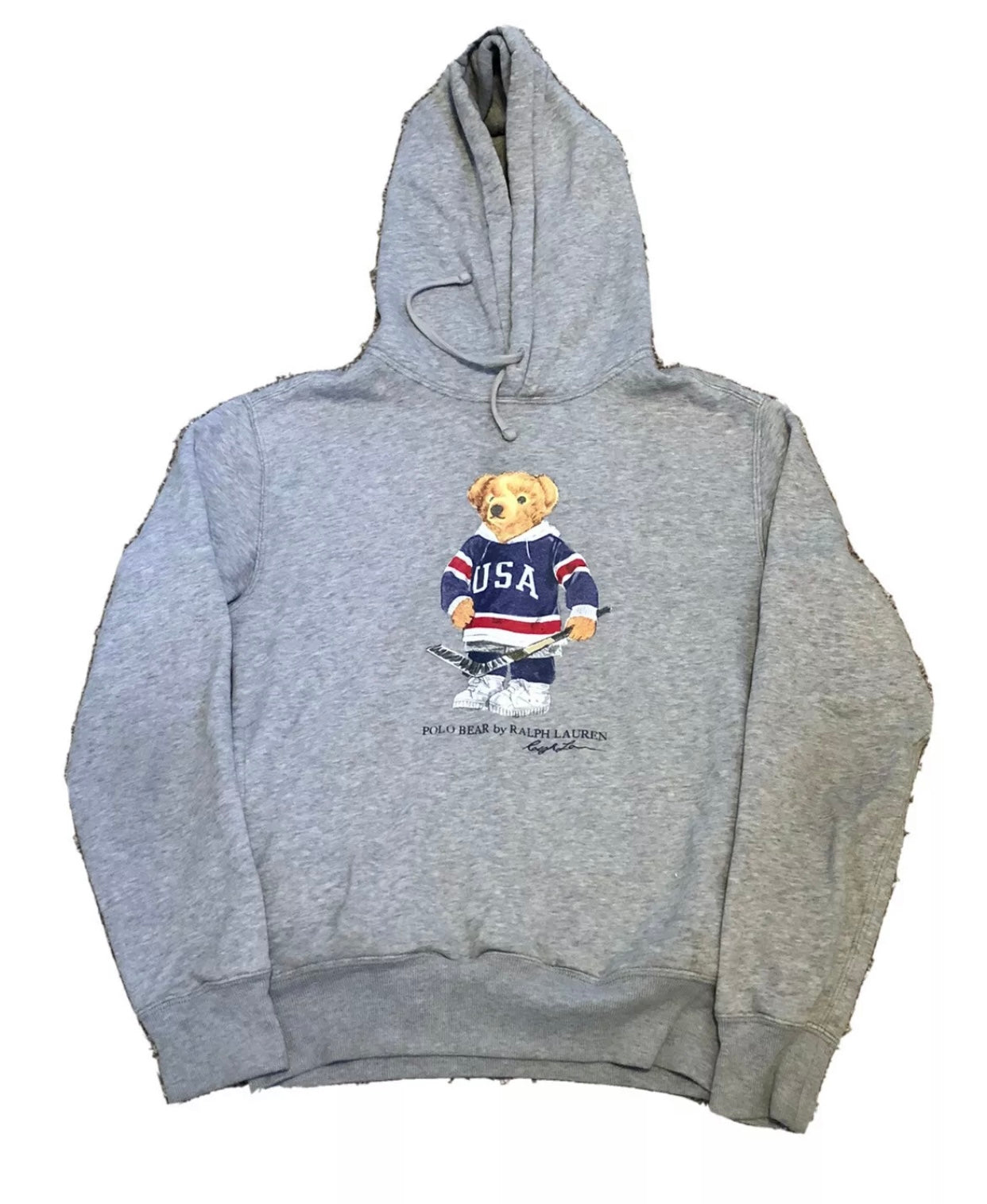 Printed Sweatshirt Polo Ralph Lauren Hockey Bear Fleece Hoodie Nwt