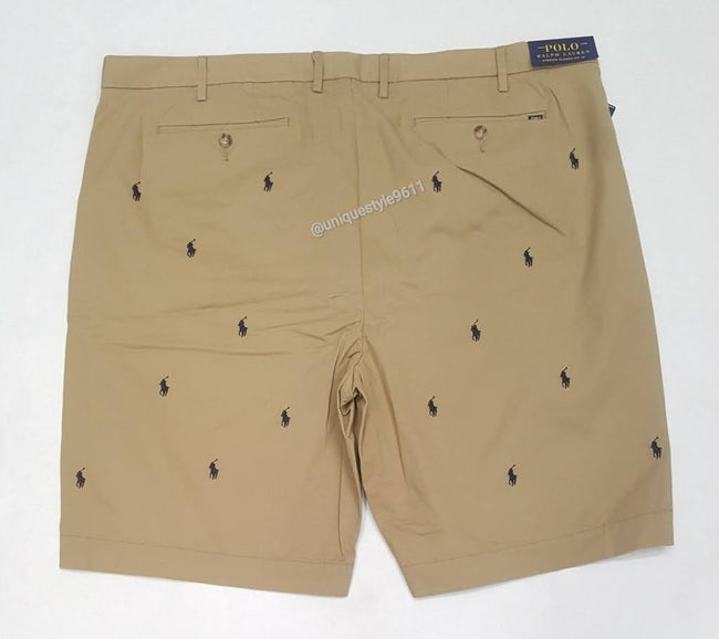 Nwt Polo Ralph Lauren Khaki Allover Print Small Pony Stretch Classic Fit Shorts - Unique Style
