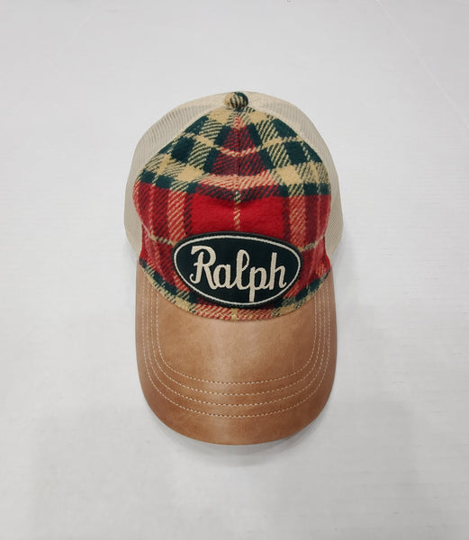 Nwt  Polo Ralph Lauren Plaid Trucker Leather Brim/Strap  Adjustable Hat - Unique Style