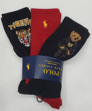 Nwt Polo Ralph Lauren 3 Pack Black Teddy Socks With Small Pony Socks and Tiger Socks - Unique Style