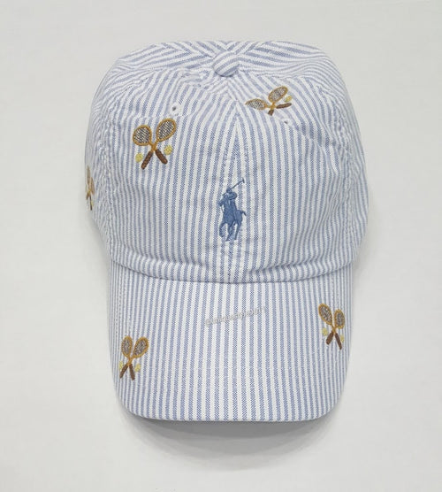 Nwt Polo Ralph Lauren Allover Tennis Print Small Pony Adjustable Hat - Unique Style