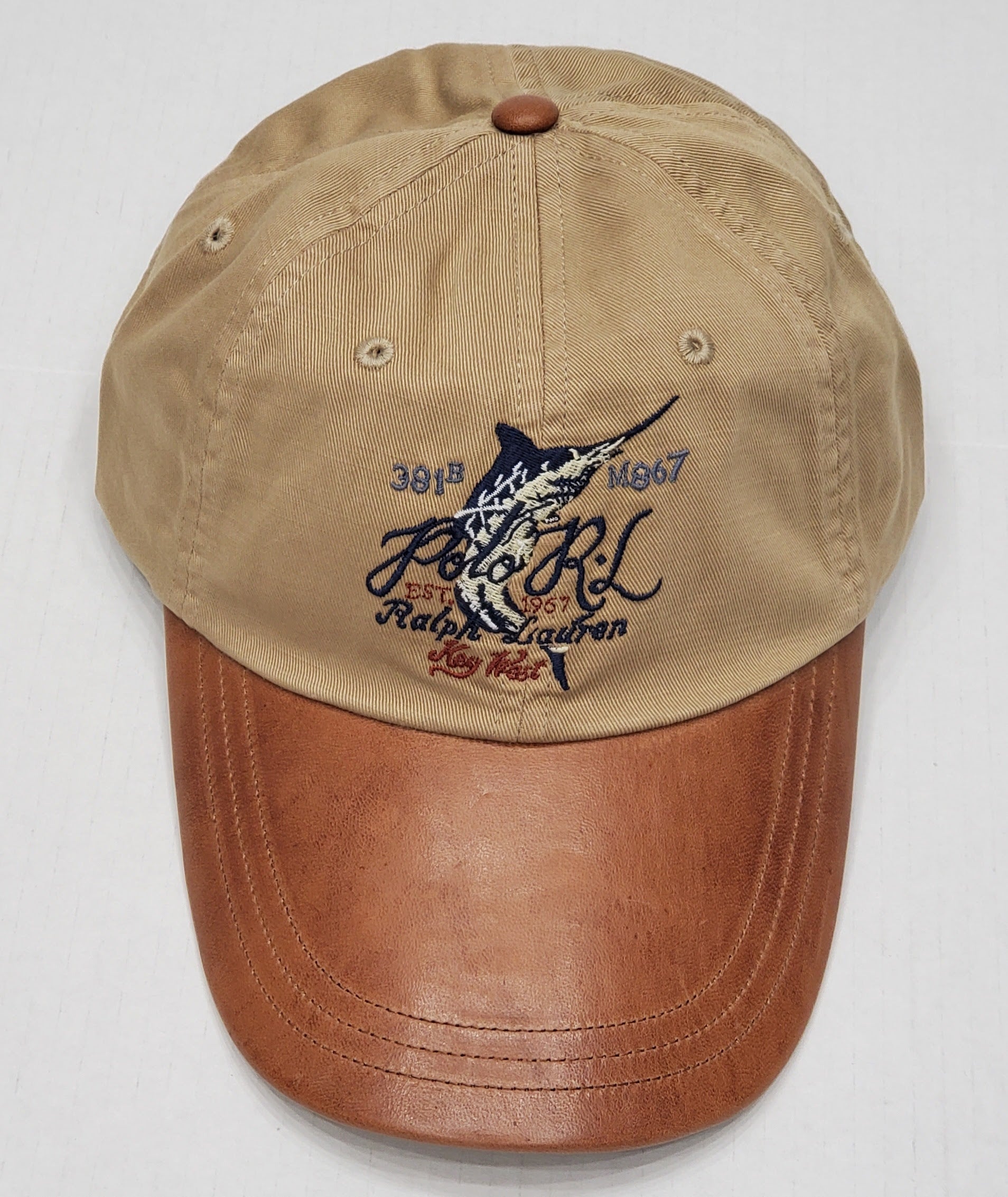 Nwt Polo Ralph Lauren Marlin Key West Leather Strapback Hat