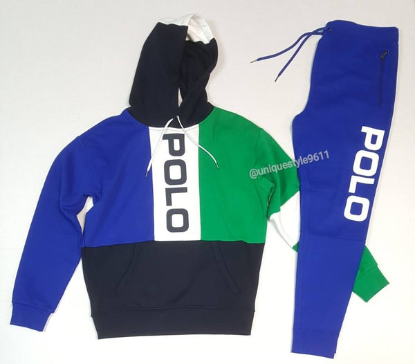 Nwt Polo Ralph Lauren Royal Blue/Green/White Pullover Hoodie with Matching Polo Joggers - Unique Style