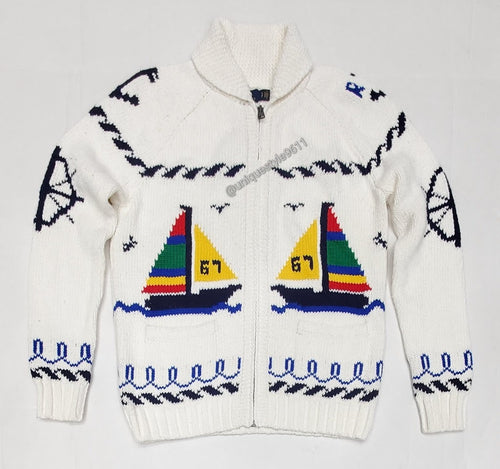 Nwt Polo Ralph Lauren White Sailboat Cardigan - Unique Style