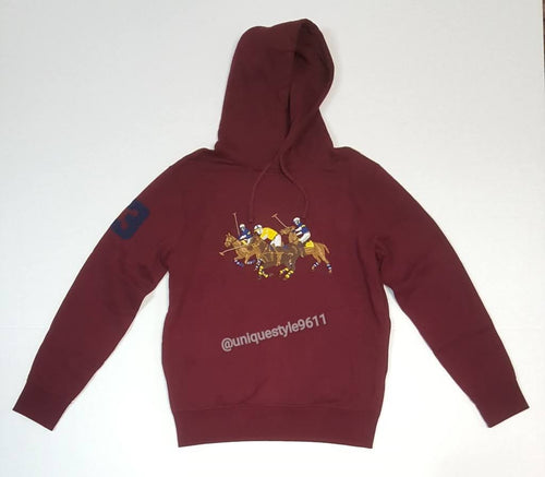 Nwt  Polo Ralph Lauren Burgundy Triple Pony Embroidered Hoodie - Unique Style
