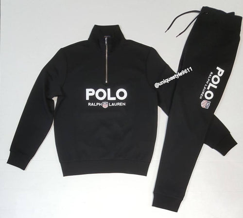 Nwt Polo Ralph Lauren Black 1967 K-Swiss Half Zip Sweatshirt with Matching Black 1967 K-Swiss  Joggers - Unique Style