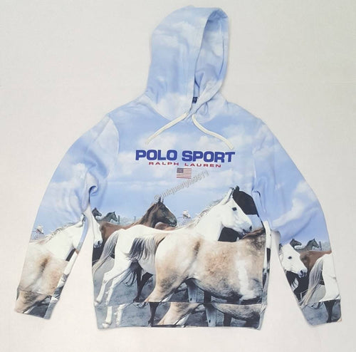 Nwt  Polo Ralph Lauren Allover Print Horses Polo Sport Hoodie - Unique Style