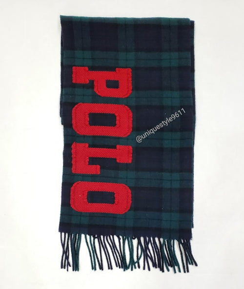 Nwt Polo Ralph Lauren Green Plaid Spellout Wool Scarf - Unique Style