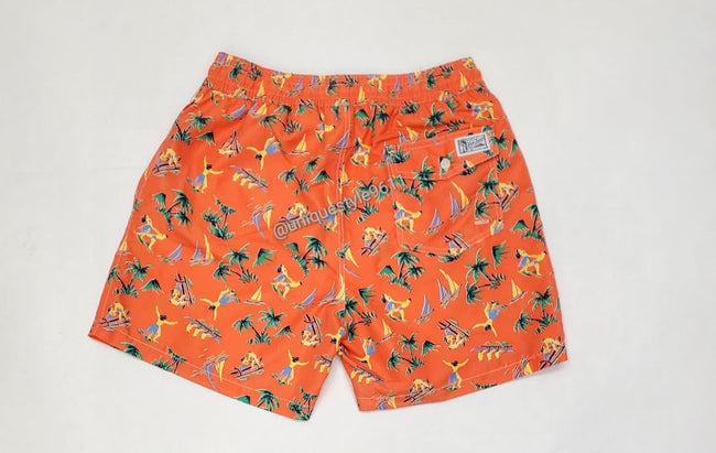 Nwt Polo Ralph Lauren Orange Hawaiian Print Swim Trunks - Unique Style