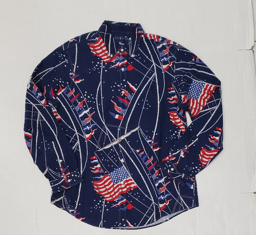 Nwt Polo Ralph Lauren Allover Flag Print L/S Button Up - Unique Style
