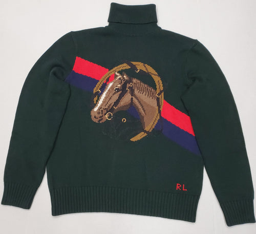 Nwt Polo Ralph Lauren Green Turtleneck Horsehead Cotton Sweater - Unique Style
