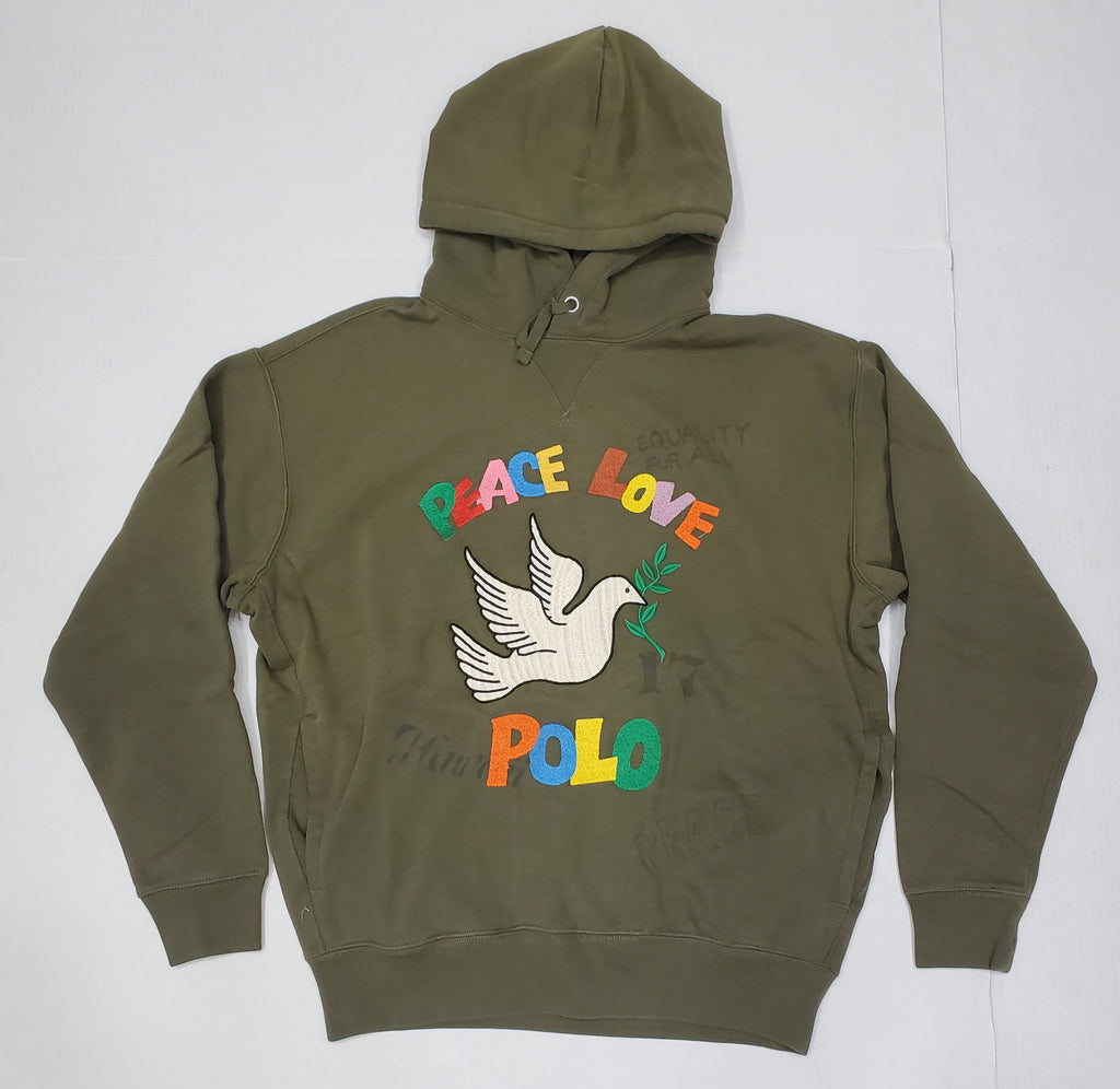 Nwt Polo Ralph Lauren Olive Peace Love Pullover Hoodie | Unique Style