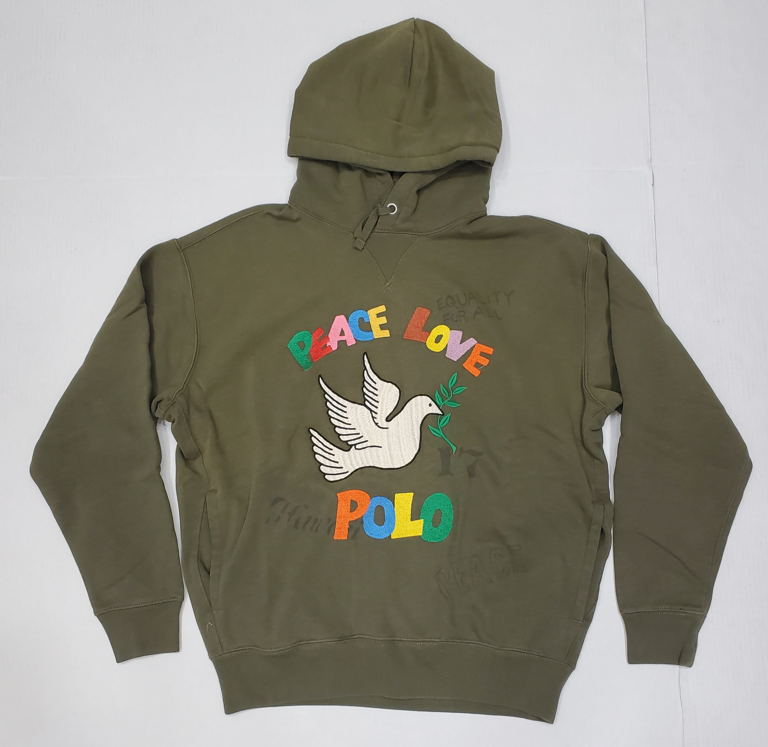 Nwt Polo Ralph Lauren Olive Peace Love Pullover Hoodie