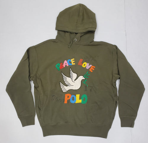Nwt Polo Ralph Lauren Olive Peace Love Pullover Hoodie - Unique Style
