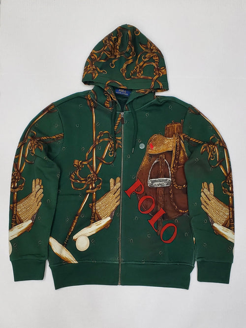 Nwt Polo Ralph Lauren Green Equestrian Saddle Print Zip Up Hoodie - Unique Style