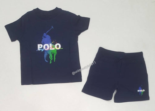 Nwt Kids Boys Polo Ralph Lauren Navy Big Pony Tee With Matching Big Pony Shorts - Unique Style