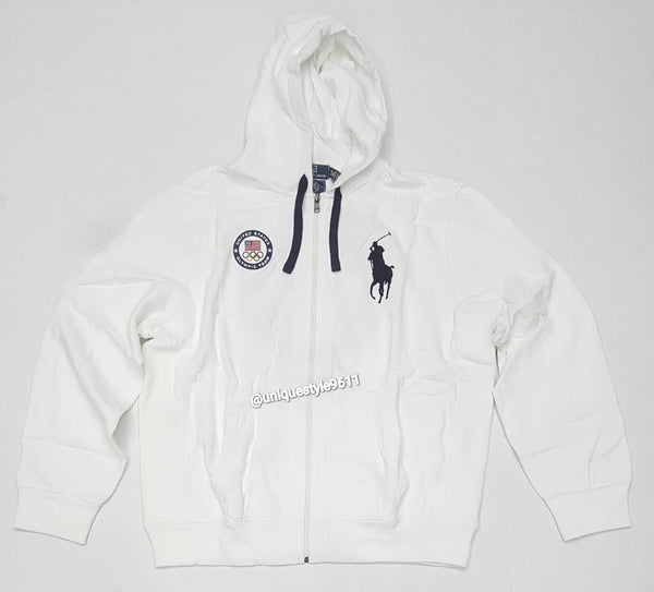Nwt Polo Ralph Lauren White Team USA Olympic Big Pony Zip Up Hoodie - Unique Style