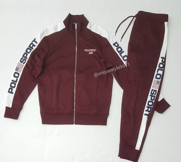 Nwt Polo Ralph Lauren Burgundy/White Polo Sport Track Jacket With Matching Track Pants - Unique Style