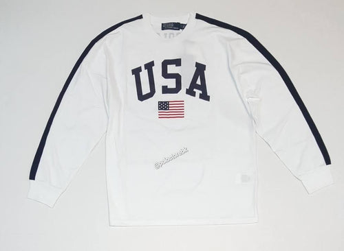 Nwt Polo Ralph Lauren Women White USA American Flag Long Sleeve T-Shirt - Unique Style